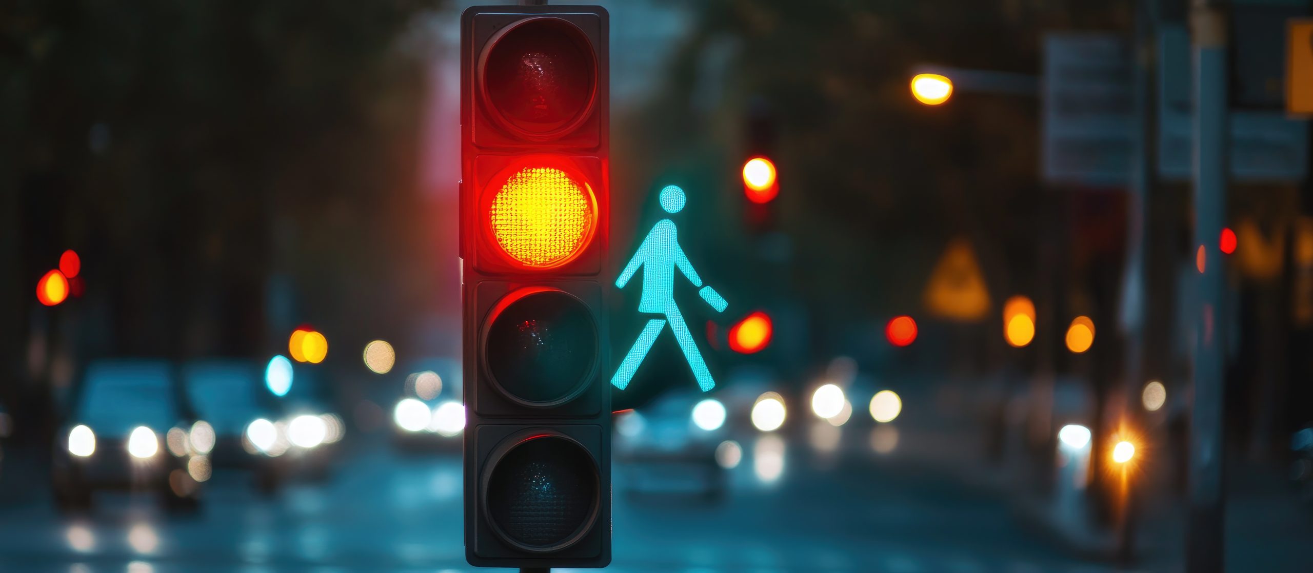 Street signs and traffic lights guide vehicles and pedestrians through the intersection. . --ar 16:7 --v 6.1 Job ID: 935c509c-1085-4556-bb5a-8e12f5ffd329